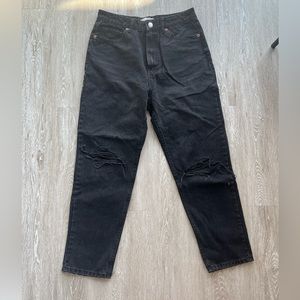 Zara, black ripped high waisted straight jeans, size 10